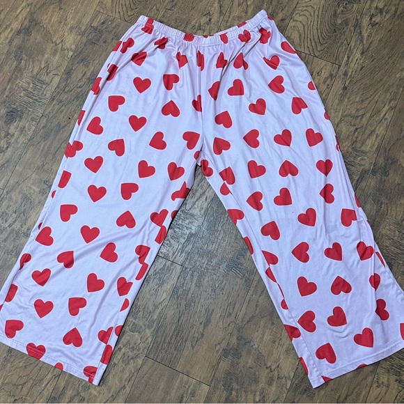 Wmns Pajamas Lounge Set Short Sleeve Long Elastic Waist Pants Hearts Pink/red 3x - Picture 5 of 12